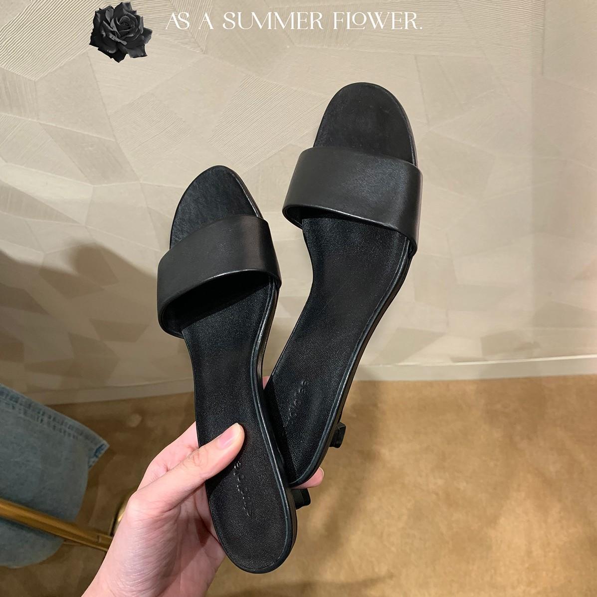 

Sheepskin version of simple and fashionable high-heeled slippers for women s summer wear open-toed slippers with kittens and cool slippers 40