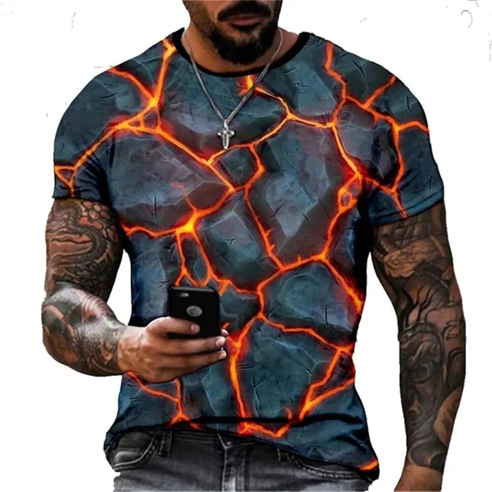 3D Cartoon Pattern Short Sleeve Summer Trend Fashion Street Hip Hop Style Loose Comfortable Round Neck T-Shirt Men Clothing