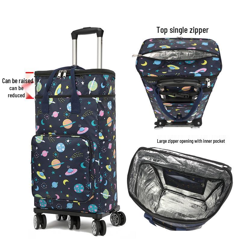 Portable Small Trolley Cart with Universal Wheels and Insulated Shopping Bag