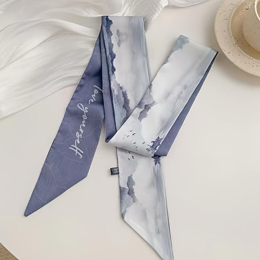 Classic Landscape Painting Combination Long Scarves with Gift Box, Versatile Ribbon Hair Ties for Bags and More