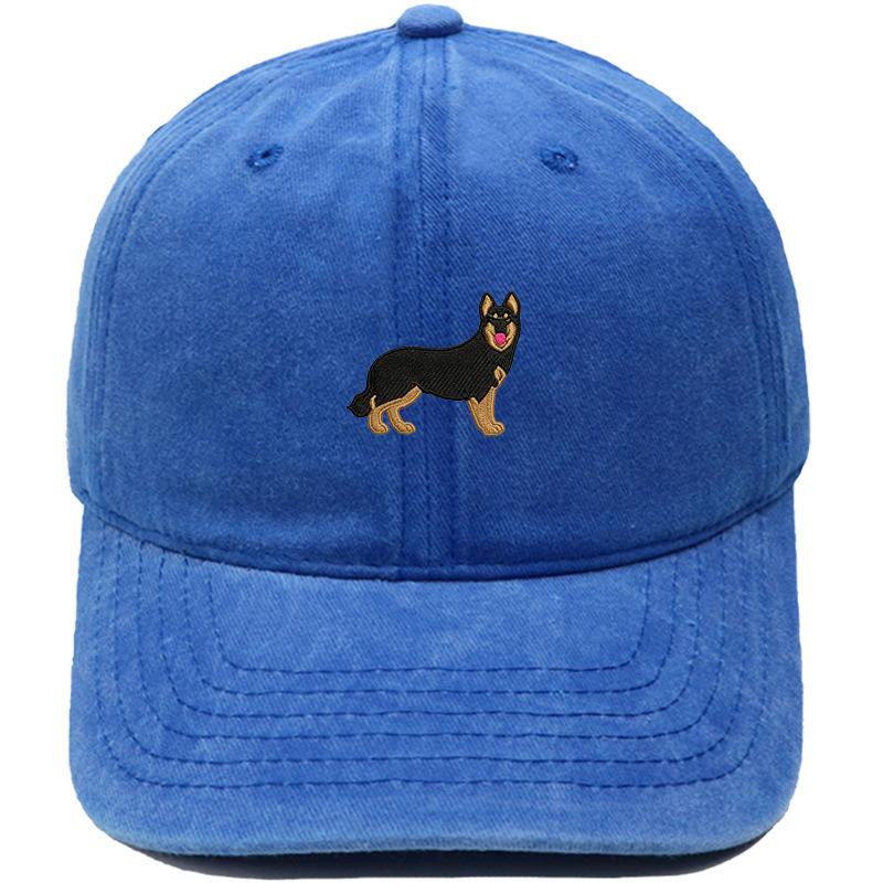 Cartoon German Shepherd Puppy Embroidered Baseball Cap Animal Washed Retro Daddy Hat Men's and Women's Casual Sun Hat