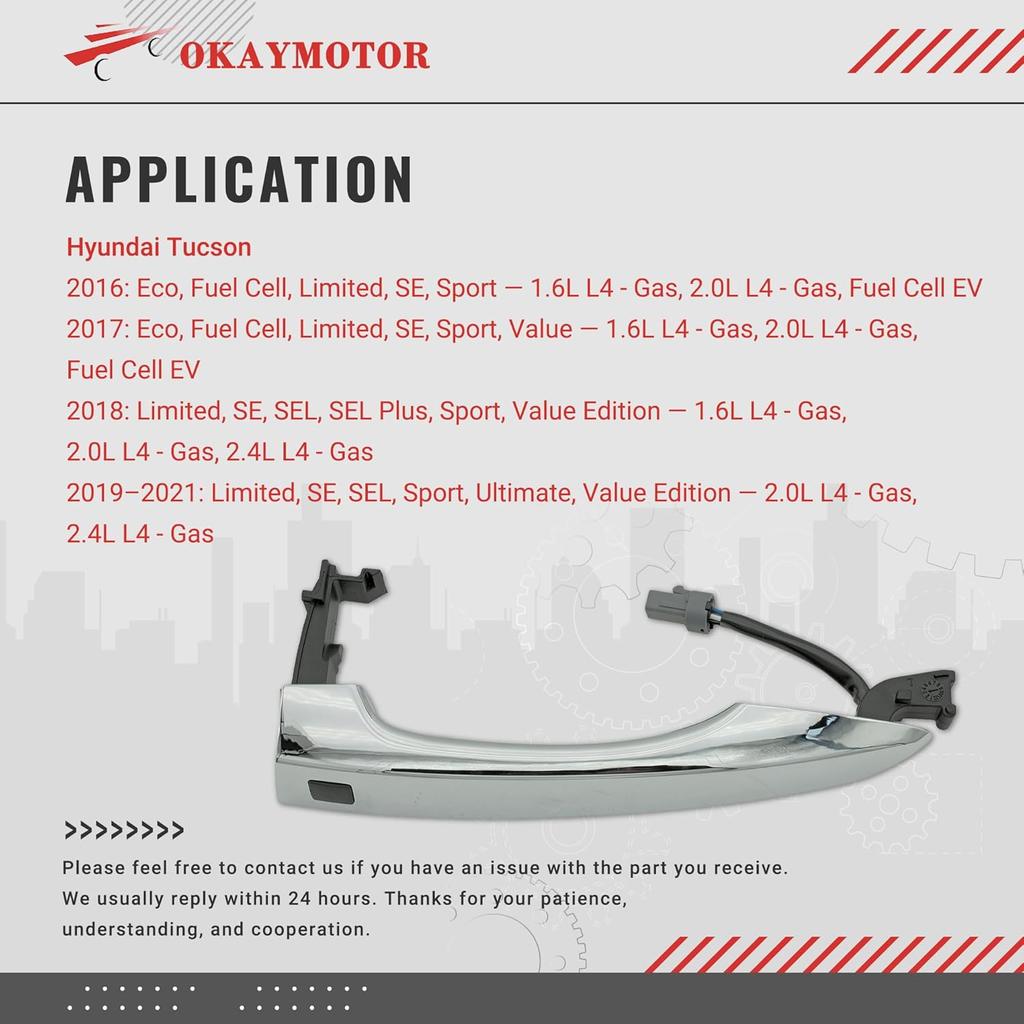 82651-D3710 Vordere linke Türgriff für 2016-2021 Hyundai Tucson 82651D3710 Äußerer Türgriff mit Smart-Key (Silber) - Chrom