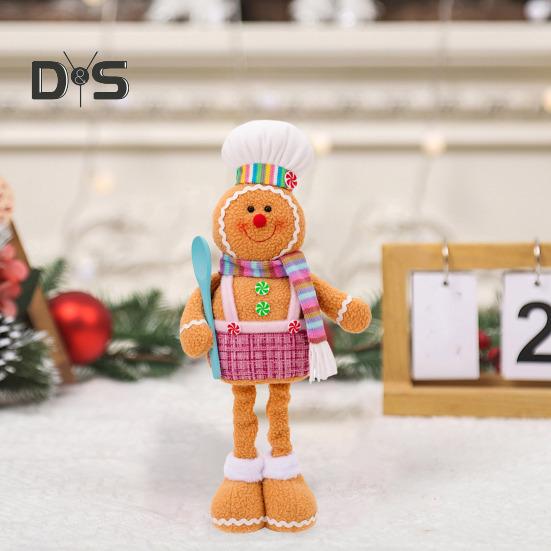 Christmas Gingerbread Doll Ornaments Extendable Leg Plush Doll with Scarf Stuffed Cooking Gingerbread Figure for Christmas Tree Fireplace Decor