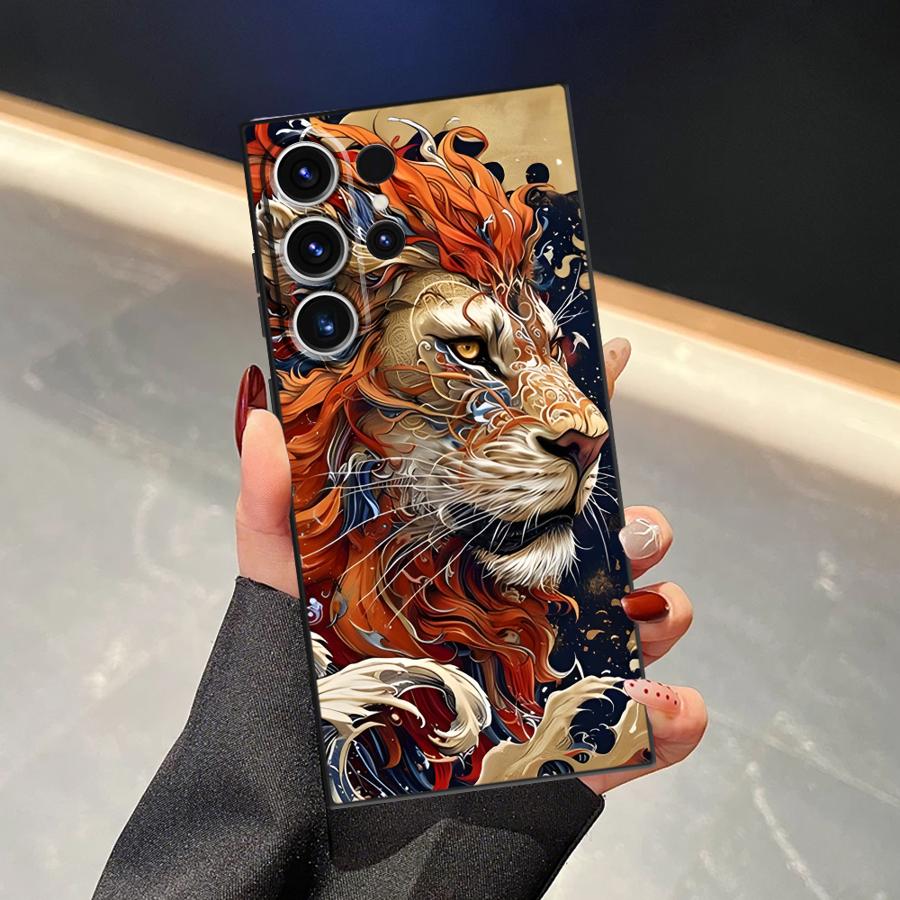 Black Soft Phone Cover Case for Samsung Galaxy S21 S23 FE S22 S25+ S25 Ultra S23+ S24+ S24 Plus S20 Note 20 10 Cool Lion