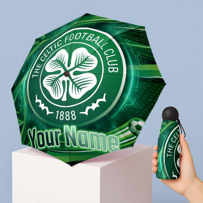 Celtic FC Manual Five Fold 8 Rib Umbrella Support Custom Text, Lightweight Travel Umbrella