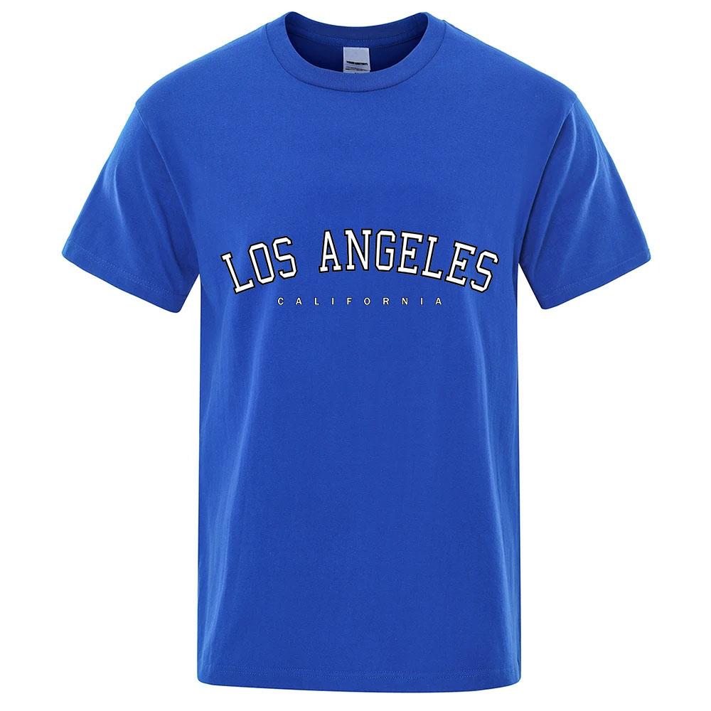 Los Angeles Letter Design Summer Unisexs Silk Ice Round Collar Simple Running Fitness Suit Breathable Thin Quick Dry Tshirt