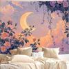 Multi-Size Sun Moon Tapestry, Vintage Bohemian Moonlit Night Rose Floral Digital Print Polyester Wall Hanging