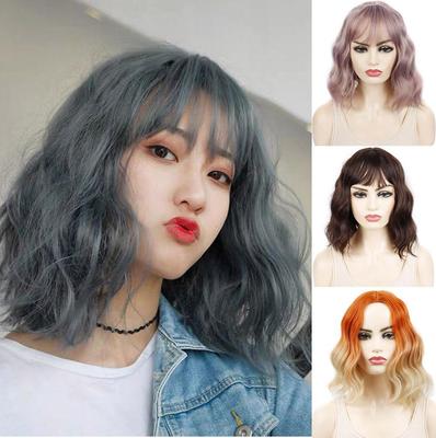 Jeedou Wigs Bob Wavy Hair With Bangs Water Wave Short Ombre Wig Shoulder Synthetic Cosplay Wig Daily Use Stylish Hairpiece
