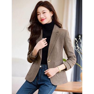 Womens Gray High-End Petite Lightweight Casual Suit Jacket for Autumn/Winter