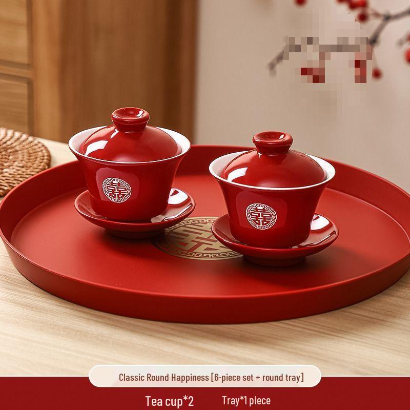 Wedding Tea & Chopstick Set: Red Bowls for Toasting & Happy Celebrations.