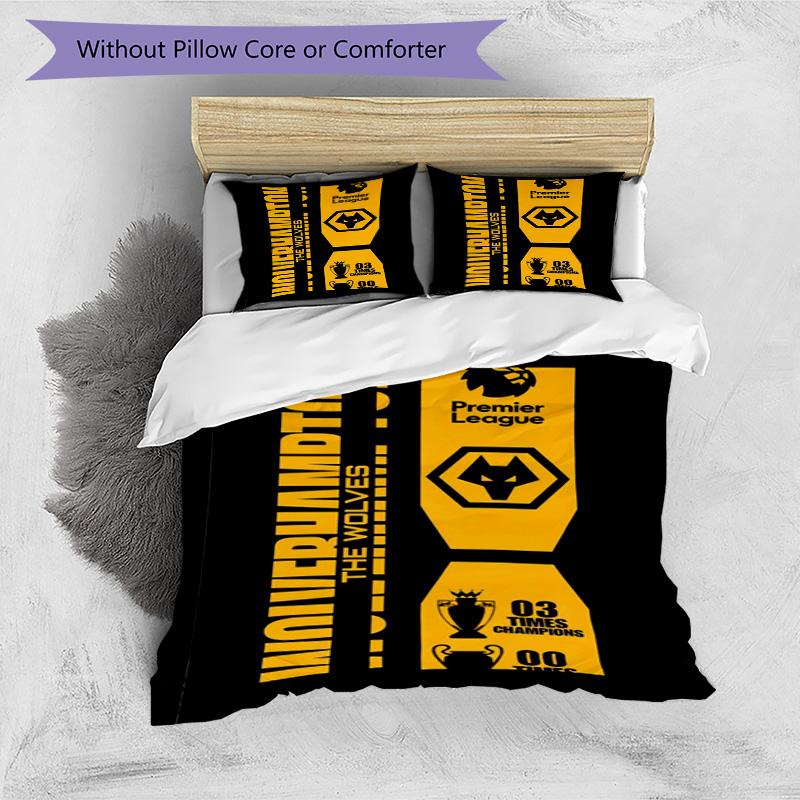 Wolves Football Club Emblem Printed Pattern Duvet Cover Set – Includes 1 Duvet Cover and 2 Matching Pillowcases Bedroom Decor Christmas Gifts
