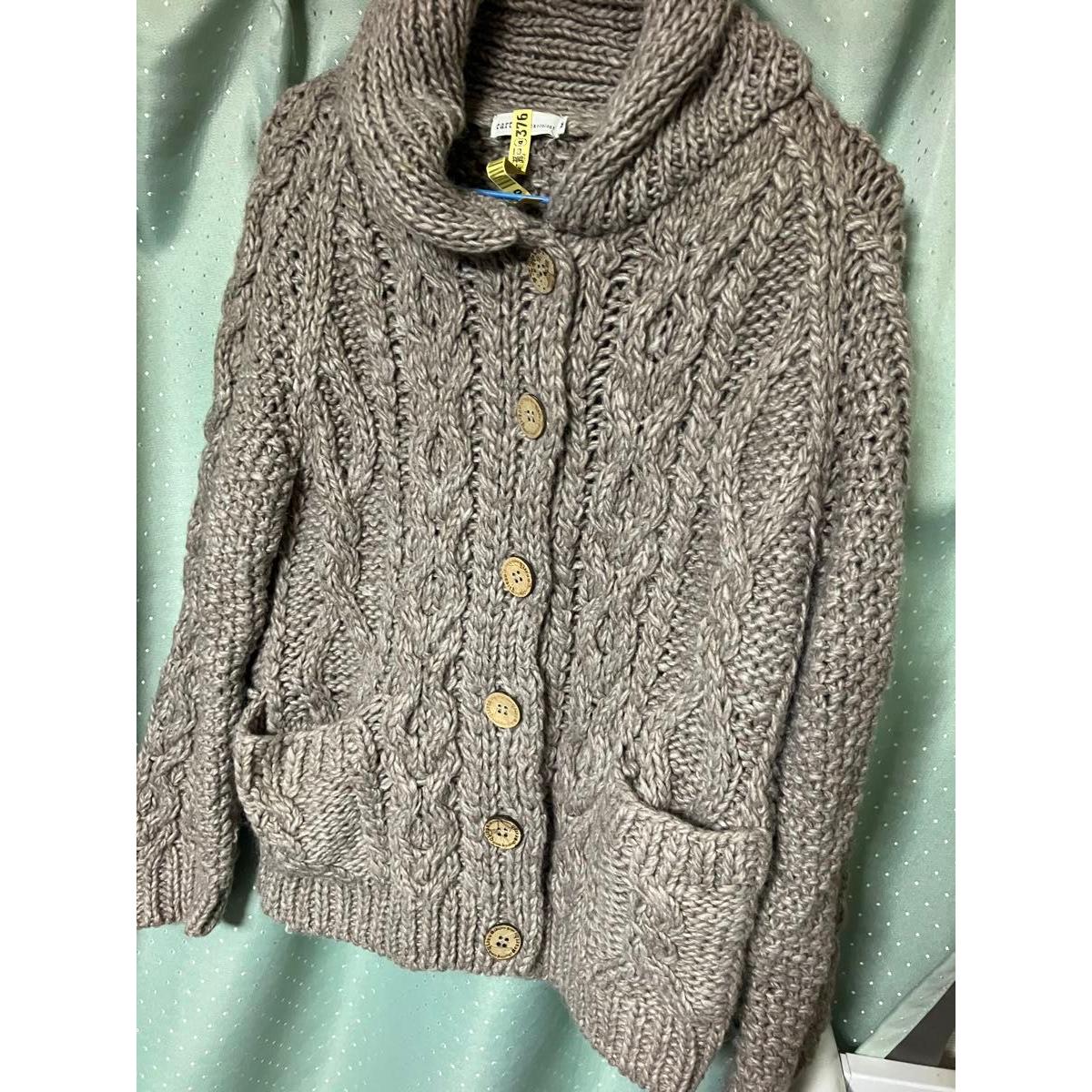 earth musicecology cable knit cardigan M beige mocha