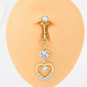 CZ Cross & Heart Belly Button Ring Set, Gold & Silver Tone Dangling Navel Piercing Jewelry