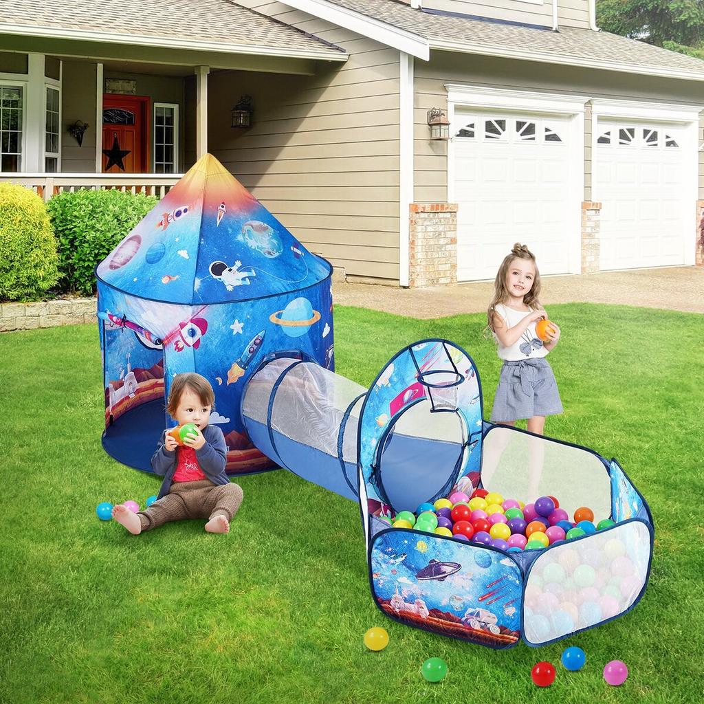 3 in 1 Kids Play Tent with Tunnel for Boys, Girls, Babies and Toddlers, Indoor/Outdoor Pop Up Playhouse with Carrying Bag & Banding Straps Birthday