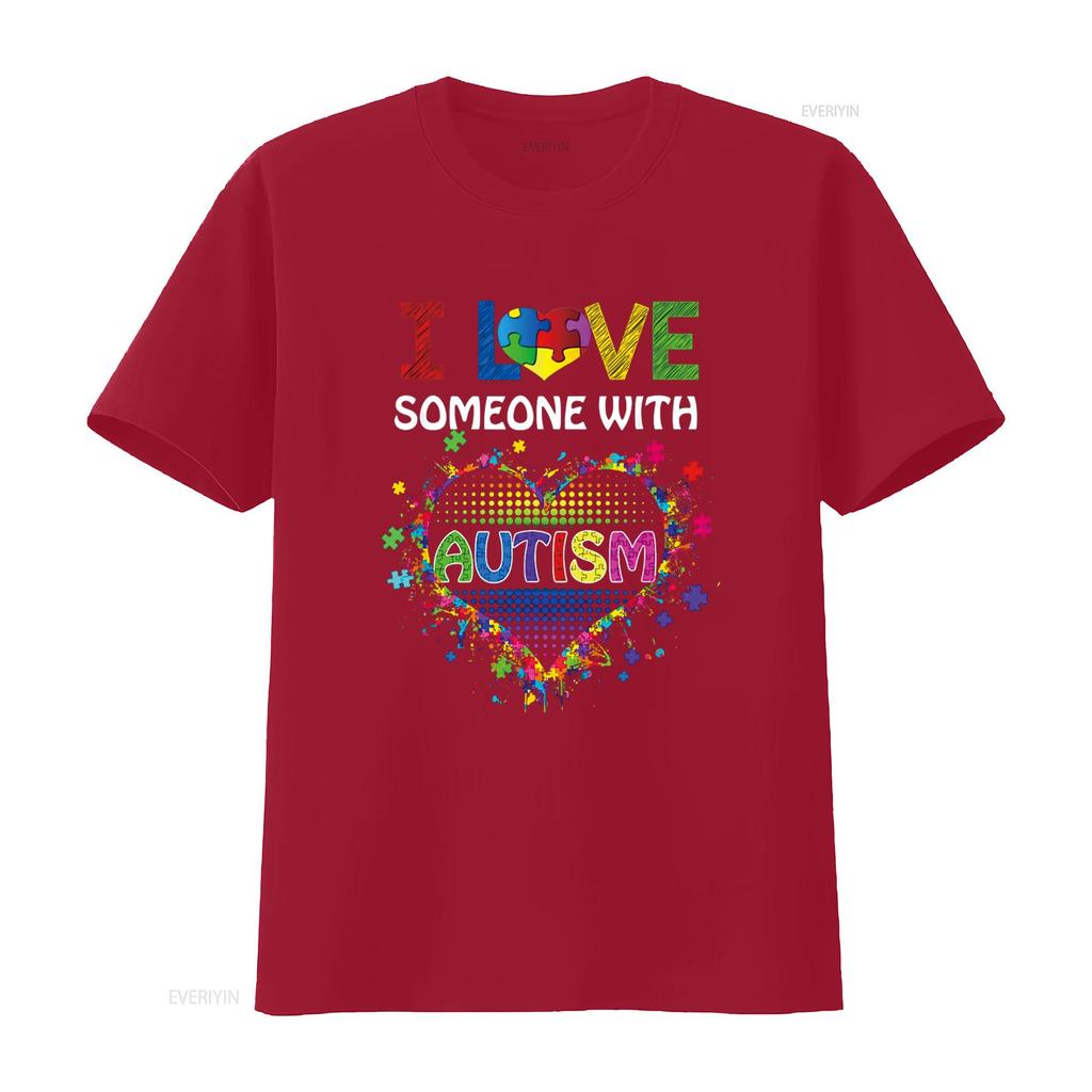 Autism Awareness T Shirt Mom I Love Someone with Vintage Washed Stylish Casual Versatile Stretched Homme Fashion Graphic
