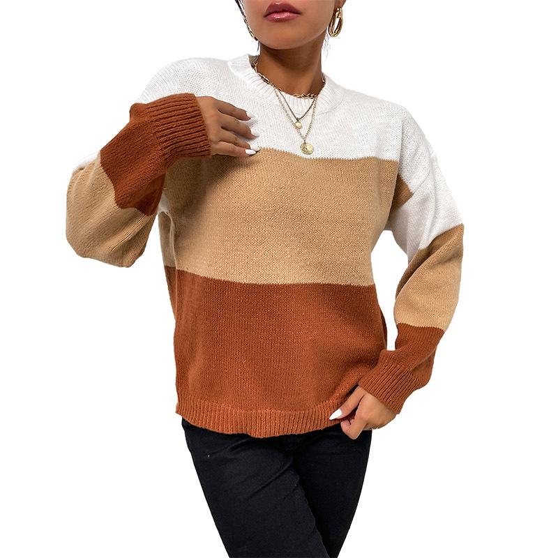 Hundred Percent Clothing: 2025 Autumn/Winter Women's Gradient Striped Round Neck Sweater