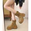 Leather thick-soled heightening boots women's 2025 autumn new versatile and thin short boots British wind locomotive Martin boots
