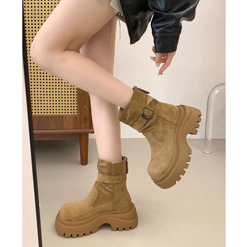 Leather thick-soled heightening boots women's 2025 autumn new versatile and thin short boots British wind locomotive Martin boots