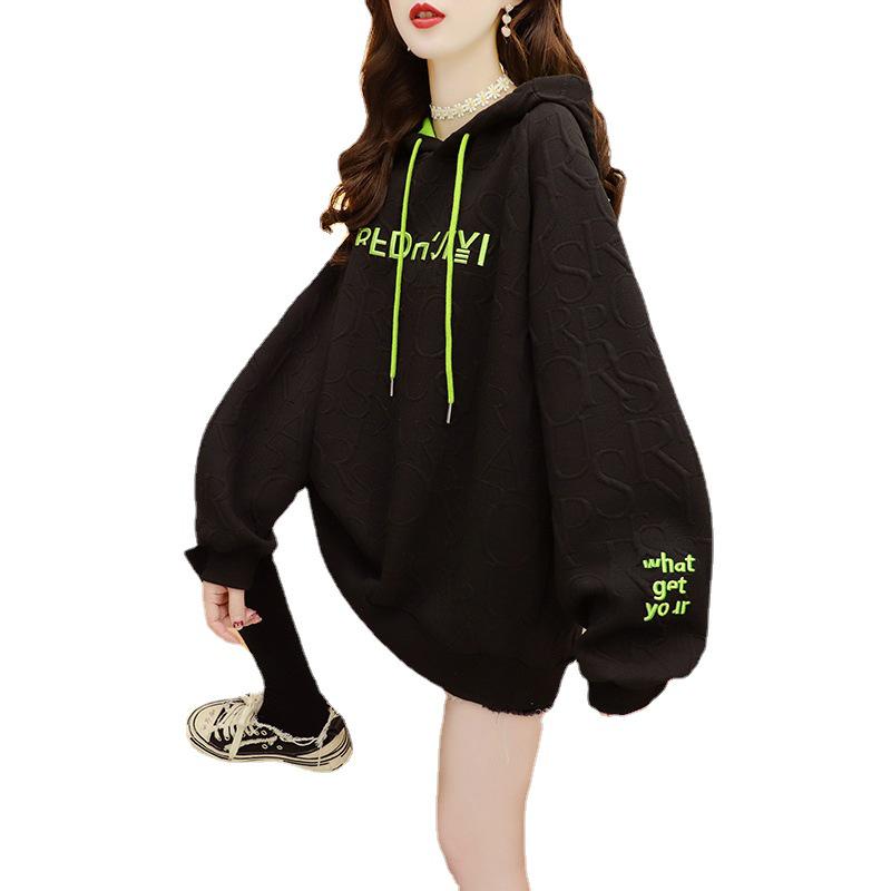 Women's 2026 Korean-Style Jacquard Hooded Pullover - Autumn/Winter Trendy Loose Fit Hoodie