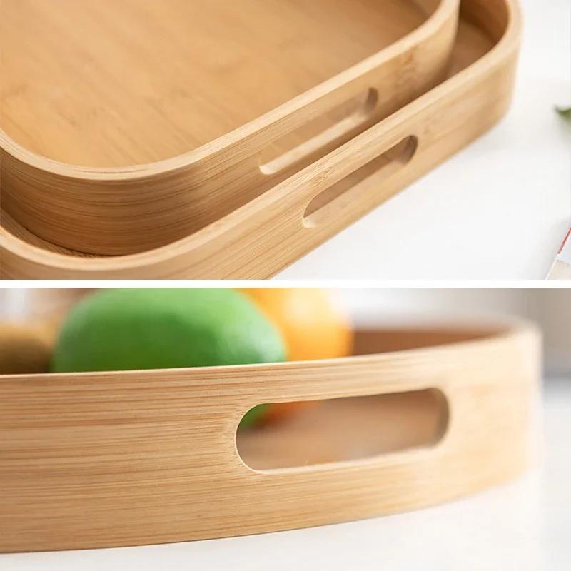 Bamboo Rectangular Round Tea Tray Simple Wooden Storage Trays Hotel Home Breakfast Dessert Food Serving Tray Kitchen Supplies