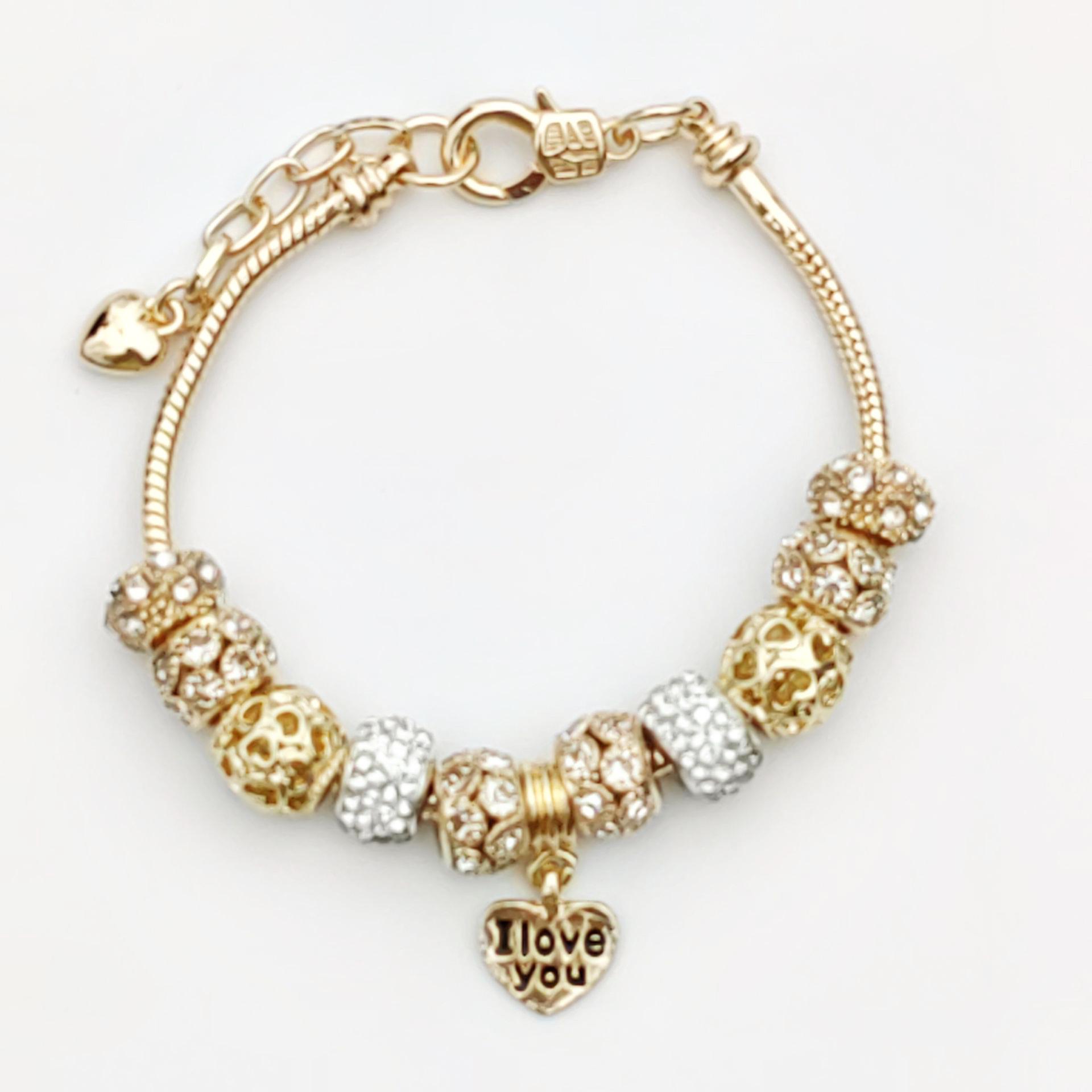 Gold Heart Bead Bracelet with Large Hole Alloy Beads