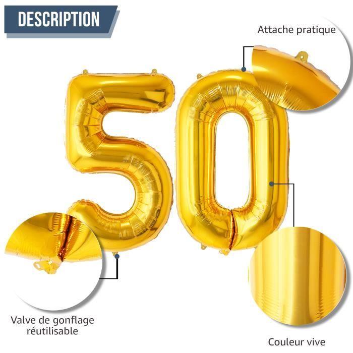 FUNFEST Ballons Anniversaire 50 Ans OR de 100cm – Décoration Anniversaire – Inclus Ballon 50 ans XL &amp; Paille - Qualité Supérieure