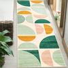 Minimalist Geometric Hallway Rug - Non-Slip Washable Kitchen Runner, Semi-Circle & Stripe Floor Mat for Mid-Century Home Decor