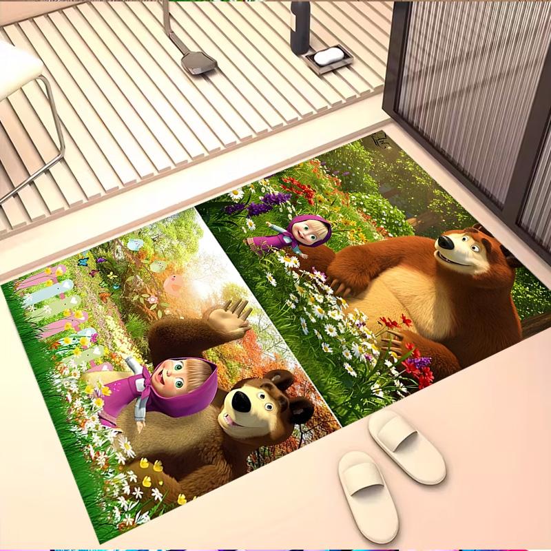 Masha and The Bear Print Rug, Washable Floor Carpet, For Entryway Dorm Laundry Room Office Study, Home Decor Birthday Christmas Gift