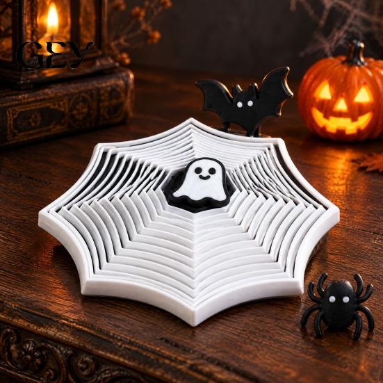 Halloween Stress Relief Gadget Spider Web Fidget Toy, 3D Printed Sensory Puzzle Unique Party Gift with Ghost Slider, Desktop Decompression for Adults