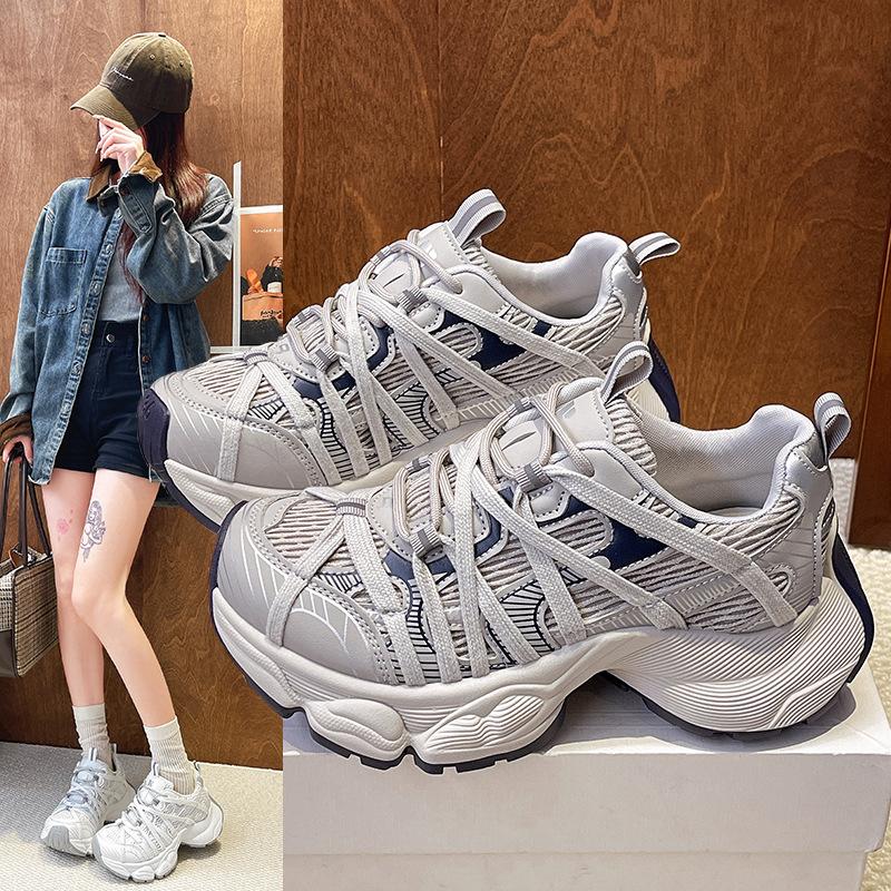 Mode Nischendesign Dad Shoes Koreanische Version Atmungsaktive Schnürschuhe Trendschuhe Farblich passend Vielseitige Board Schuhe 25 Frühling Sportschuhe