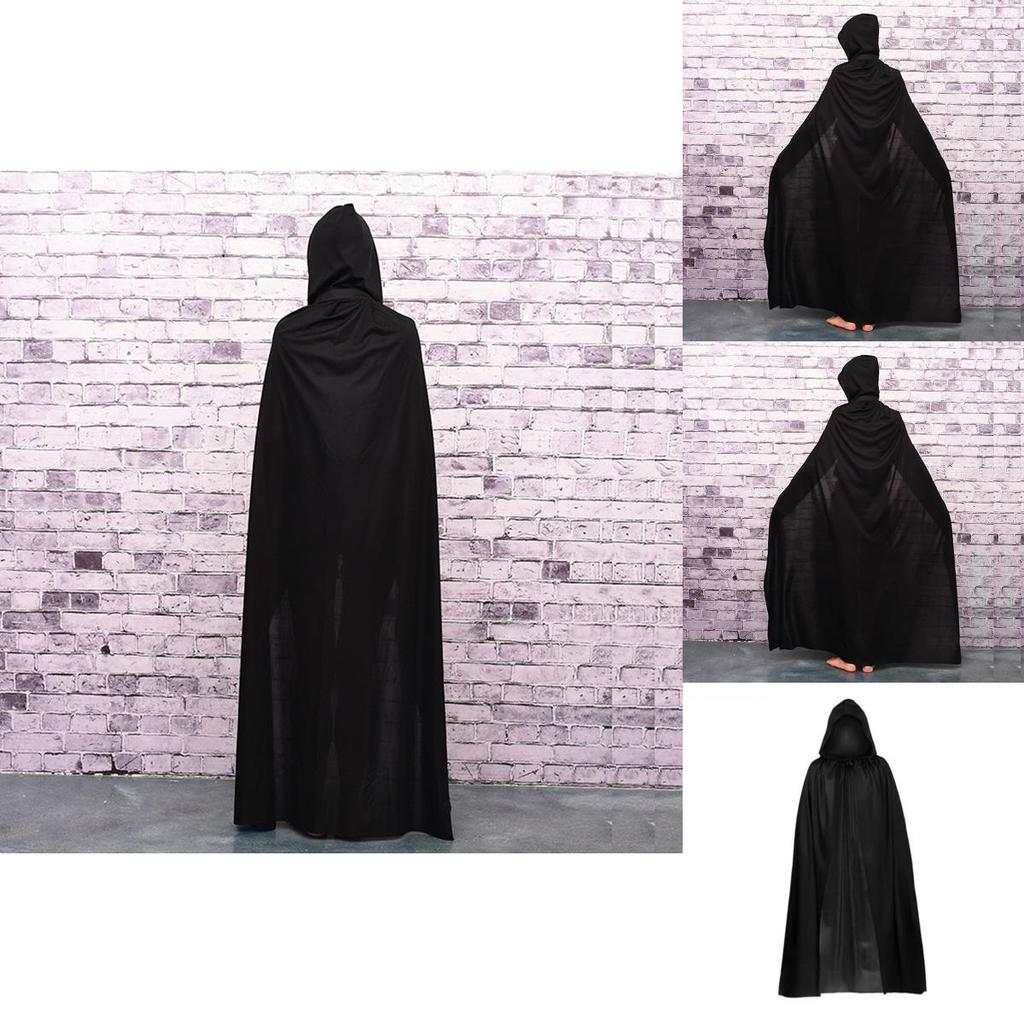 Halloween Cloak Cosplay Grim Reaper Vampire Witch Wizard Robe Party Adult Children Black Cloak Cape