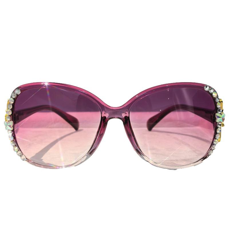 Sunglasses Women's UV Protection Big Face Thin Sunscreen Sunglasses Korean Version of Advanced Sense Sticker Diamond
