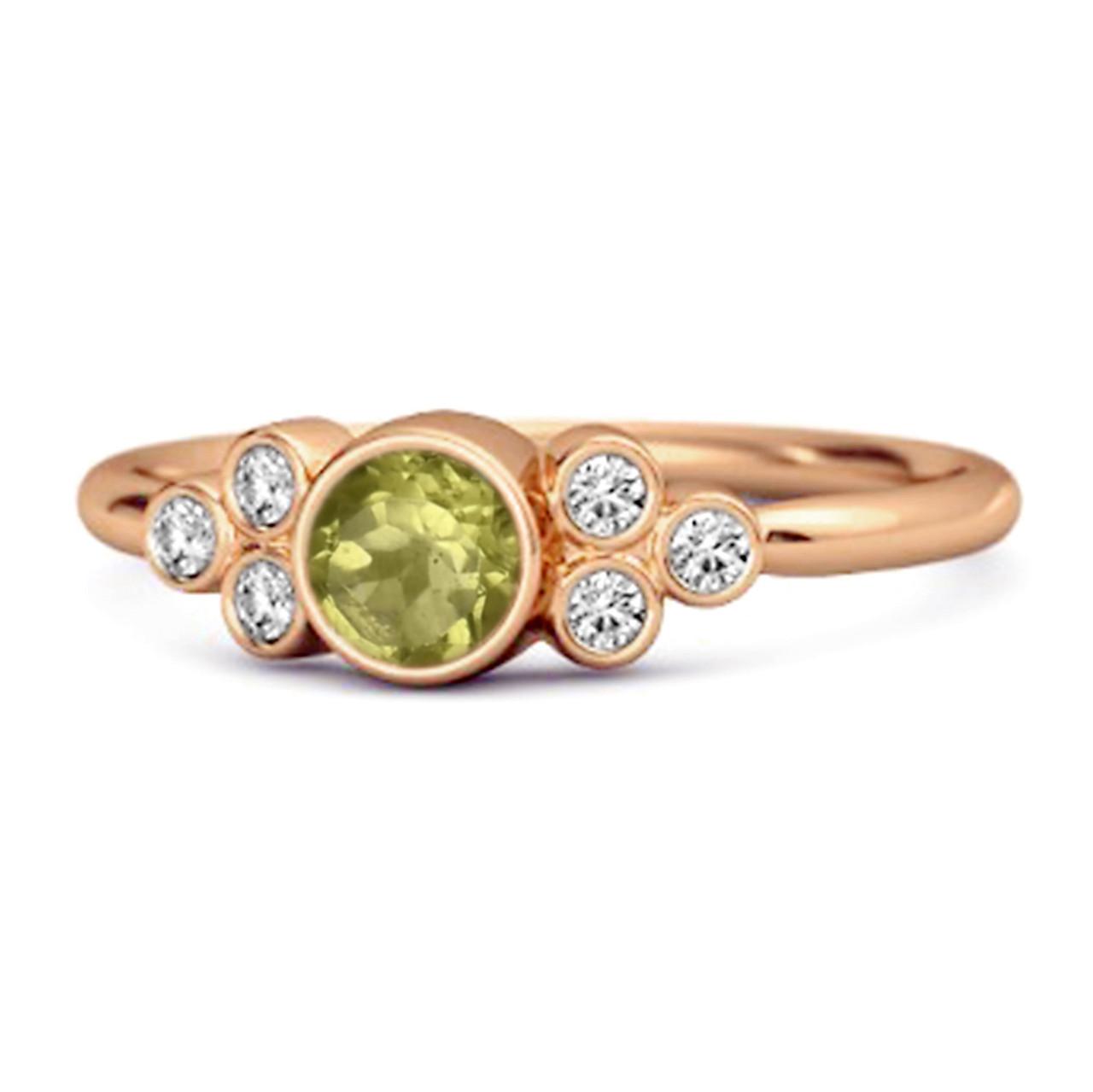 Bezel Set Peridot 925 Sterling Silver Rose Gold Vermeil Boho Ring 11.5