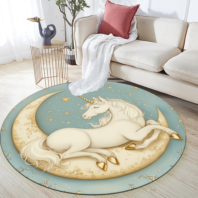 

Vintage Unicorn,Round Area Rug,Carpet Rug for Living Room Bedroom Sofa Playroom Decor,Non-slip Floor Mat 80cmx80cm