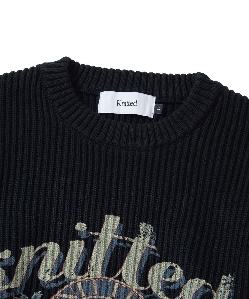 KNITTED Vintage Palm Tree Minimal Round Knit Black