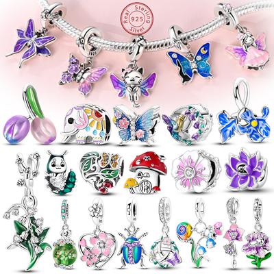 Spring Charms Beads Pendant Copper Flower Butterfly Dragonfly Mushroom Charms Fit Bracelet Woman Man Diy Jewelry