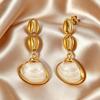Fashion Chic Shell Pendant Earrings for Women Stainless Steel Long Dangle Earrings Waterproof Summer Jewelry Accessories