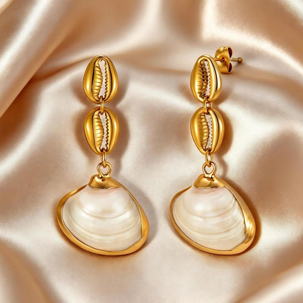 Fashion Chic Shell Pendant Earrings for Women Stainless Steel Long Dangle Earrings Waterproof Summer Jewelry Accessories