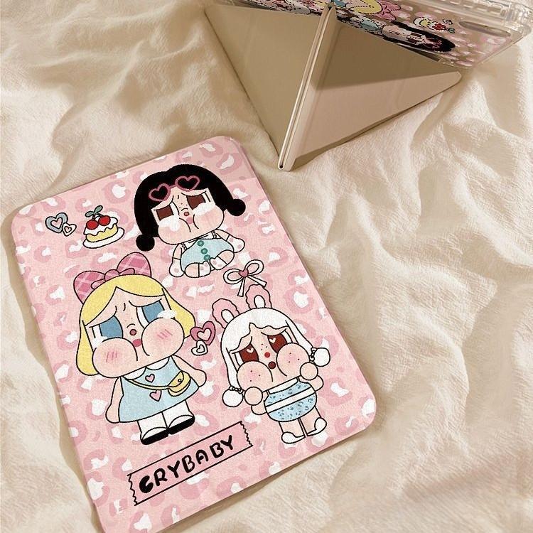 Pink leopard print crying baby iPad tablet A16 protective case 10/9/8 generation pro 11inch air6/7 protective cover cute