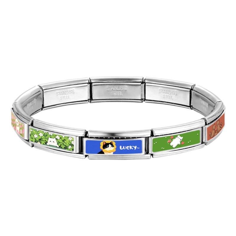 Photo Italian Modular Bracelet Band Link Connector Stainless Steel Texture Jewelry Accessories Suitable for Enthusiasts