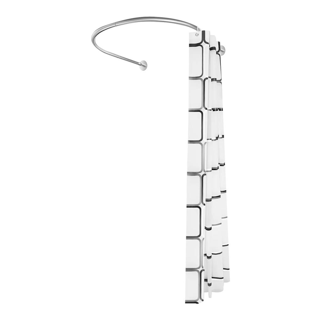 Shower Curtain Rails U-Shaped Mounting on Wall or Shower Rail Over Corner for Changing Room Cabin Rail Silver 90 x 80-130 cm