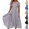 Women Chiffon Lace Patchwork Short Sleeve Maxi Dress Elegant Bridesmaid Evening Gown Flowy A Line Long Skirt for Formal Events