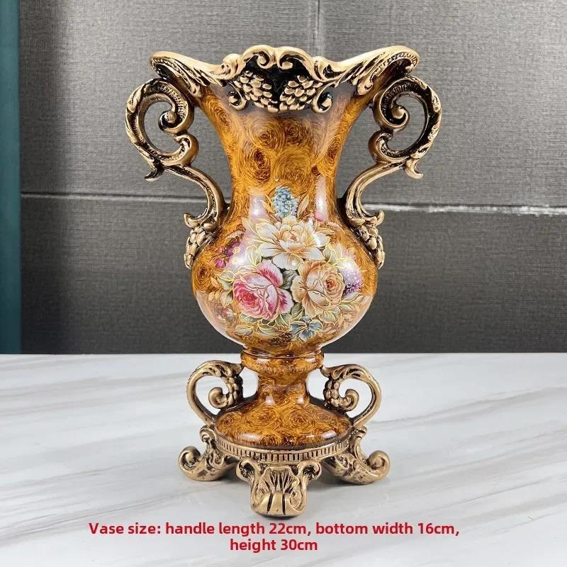 European High-end Home Ornament Retro Luxury Resin Decoration Ornament House Living Room Artificial Flowers Vase
