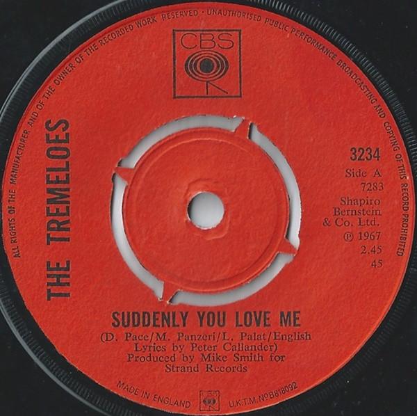 

7inch Record TREMELOES Suddenly You Love Me As You Are 3234 CBS 1967 UK Pop Used