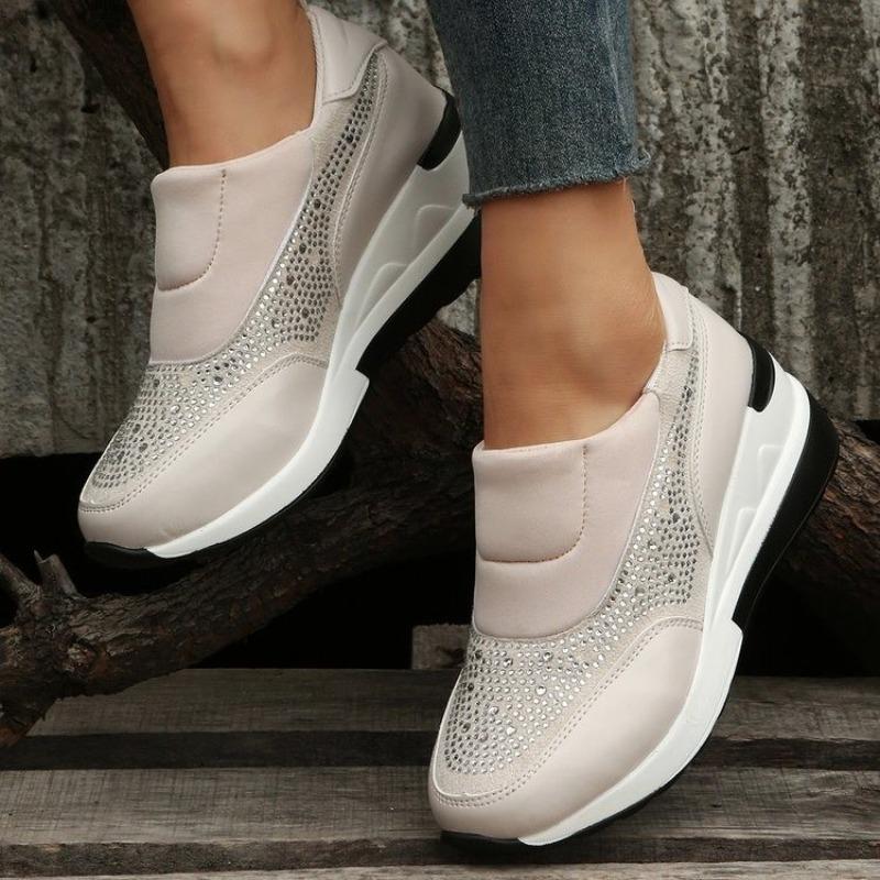 Plus Size Women's Shoes Thick-Soled Sequined Solid-Color Slip-On Breathable Flats Lightweight Wedge Sneakers Women's Single Shoes