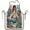 1pc Sewing Craft Illustration Print Apron Durable and Easy To Clean, Adjustable Waistband Polyester Material for Kitchen Cooking