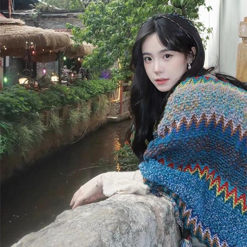 

Этническая шаль Advanced Sense Ink Cloak Western Sichuan Travel Dress Photo Fringed Cloak Women One Size