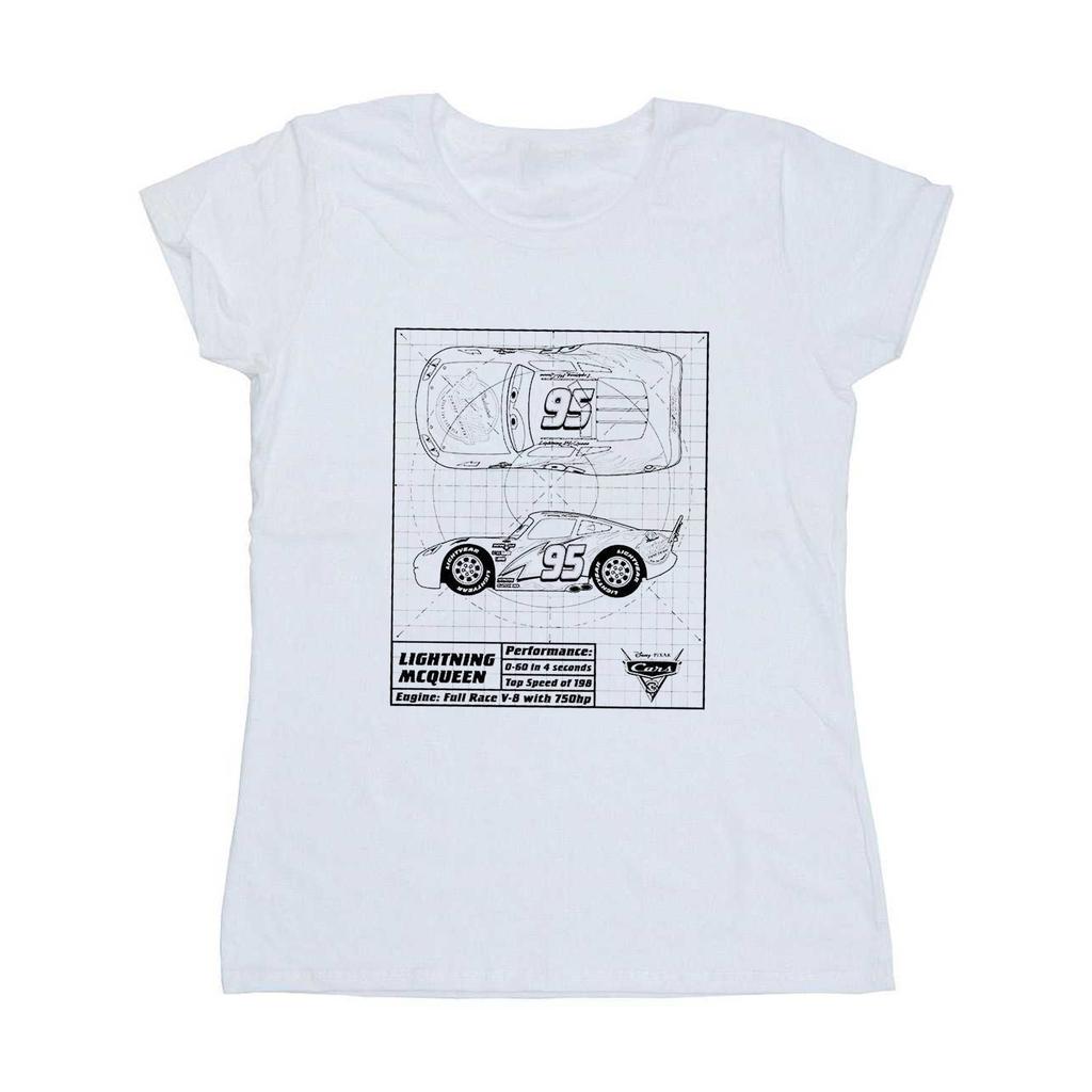 Disney Womens/Ladies Cars Lightning McQueen Blueprint Cotton T-Shirt