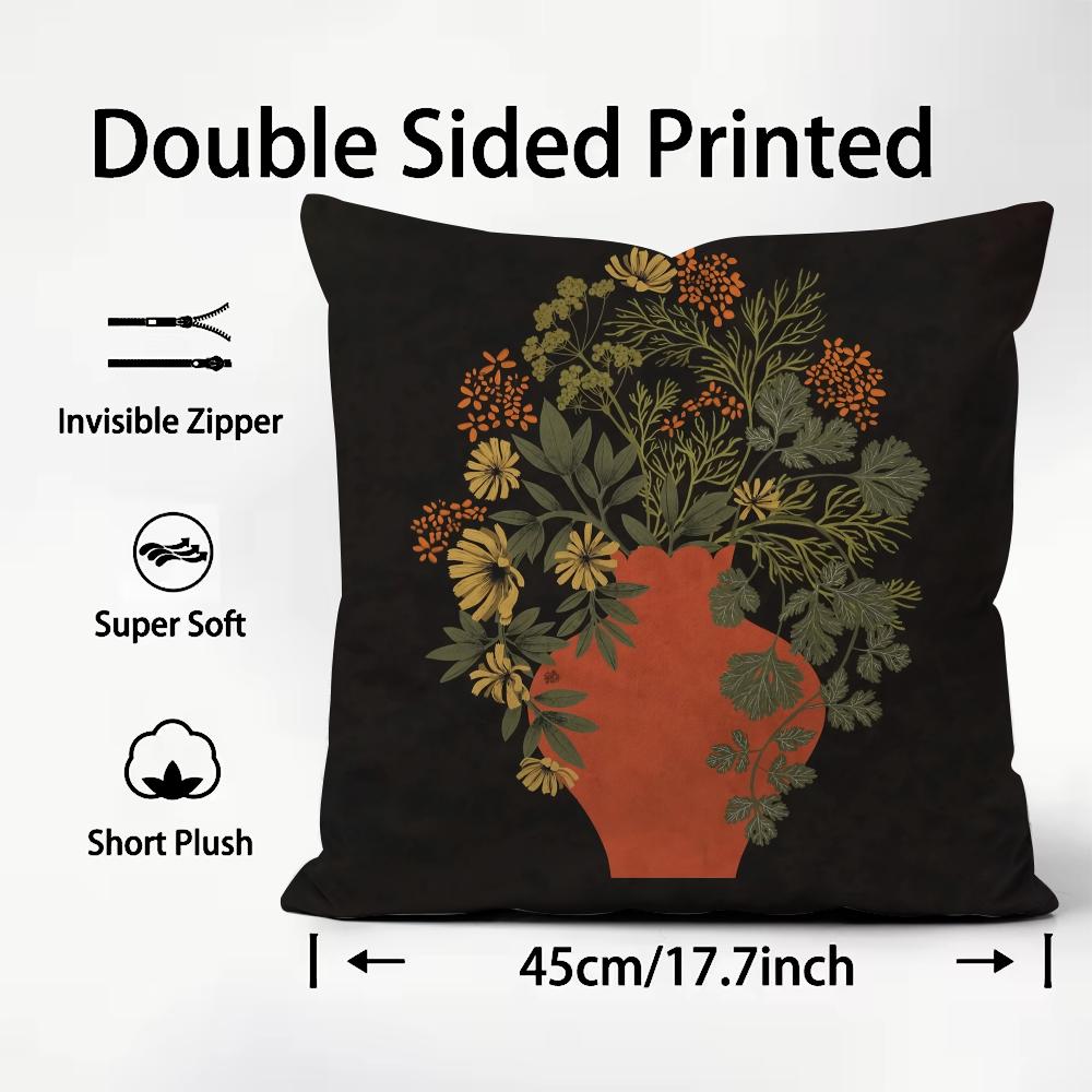 1PC Classic Vintage Vase Cushion Cover Plush Fabric Soft DoubleSided Printed Sofa Warm Winter Home Child Gift Pillow Case