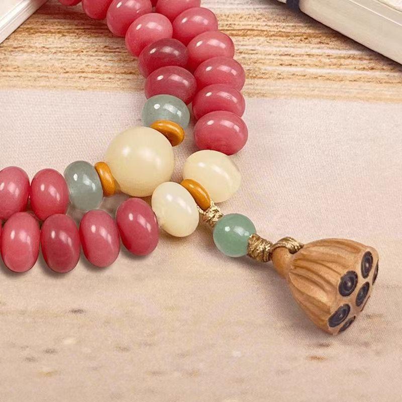 b158 Original Handmade Antique Style Pink Bodhi Bracelet Devout Temperament Double Circles Lotus Buddha Beads Hand String Lucky
